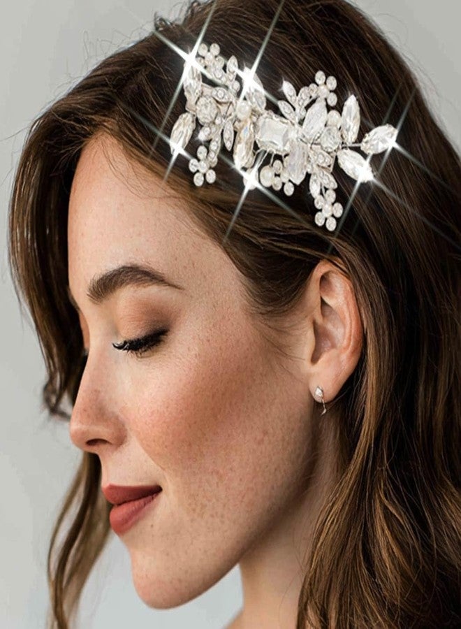 JONKY Rhinestone Hair Clip Silver Flower Barrettes Headpiece Bridal Hair Accessories for Women - Image 5