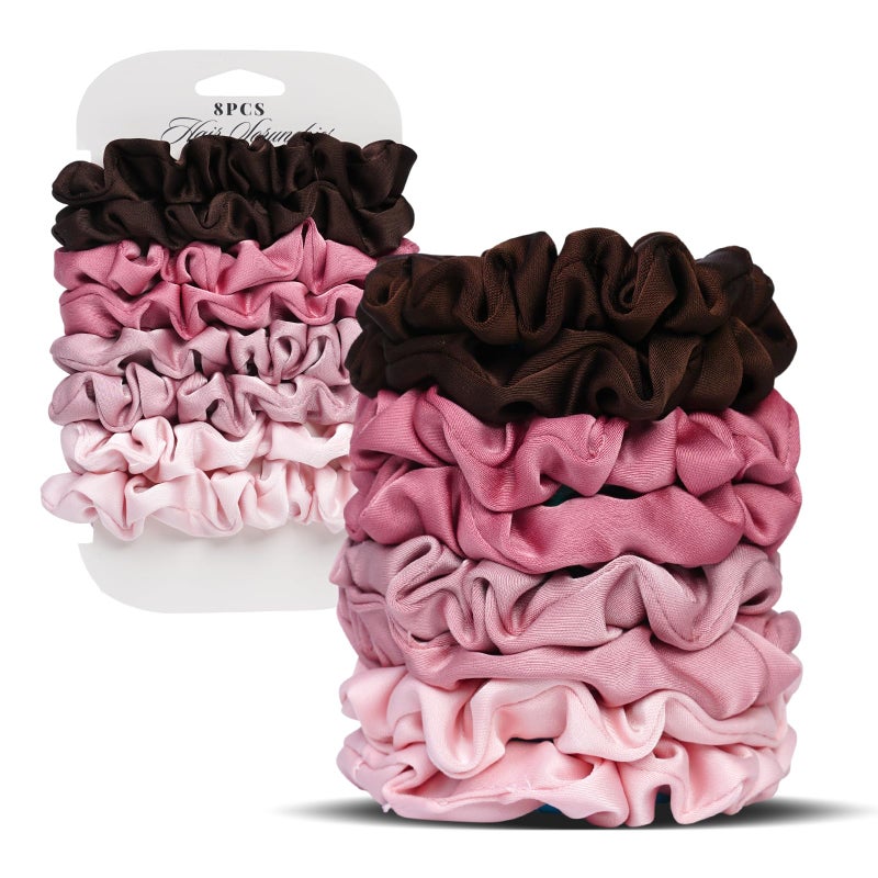 SEVEN STYLE Ultra-Petite Satin Scrunchies for Women â€“ 8PCS Blush Small Hair Ties â€“ Soft Silk-Like Mini Hair Bands, No Crease, Frizz-Free, Gentle on Hair, Perfect for Daily Wear & Sleep - Image 1