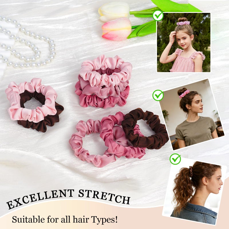 SEVEN STYLE Ultra-Petite Satin Scrunchies for Women â€“ 8PCS Blush Small Hair Ties â€“ Soft Silk-Like Mini Hair Bands, No Crease, Frizz-Free, Gentle on Hair, Perfect for Daily Wear & Sleep - Image 3