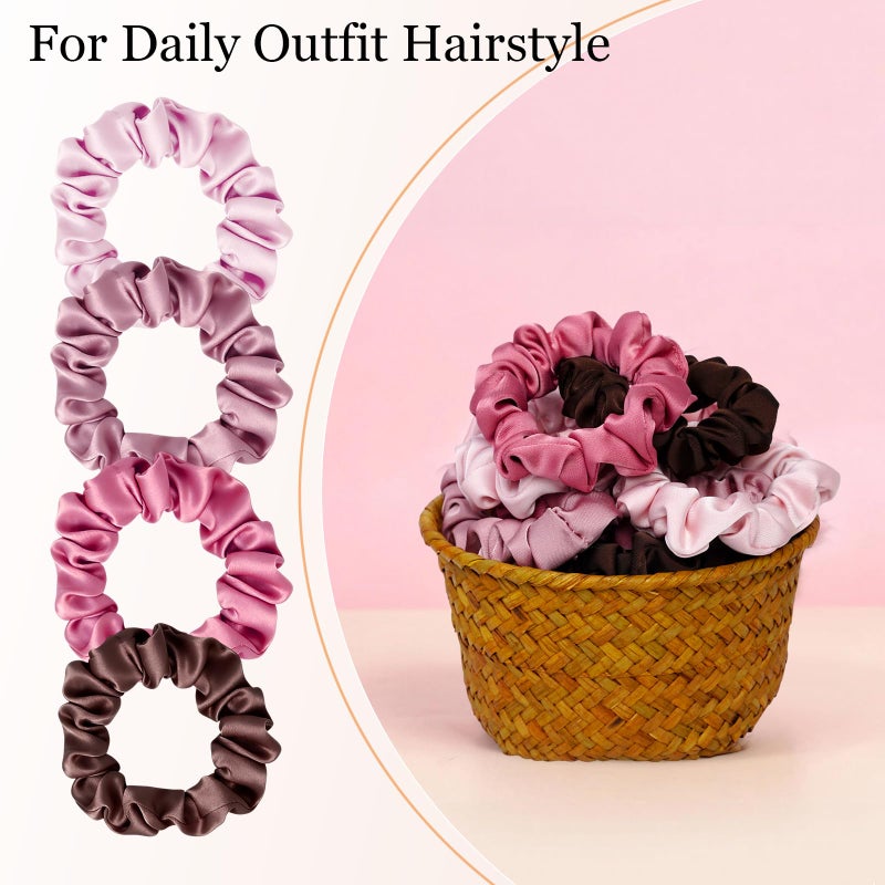 SEVEN STYLE Ultra-Petite Satin Scrunchies for Women â€“ 8PCS Blush Small Hair Ties â€“ Soft Silk-Like Mini Hair Bands, No Crease, Frizz-Free, Gentle on Hair, Perfect for Daily Wear & Sleep - Image 4