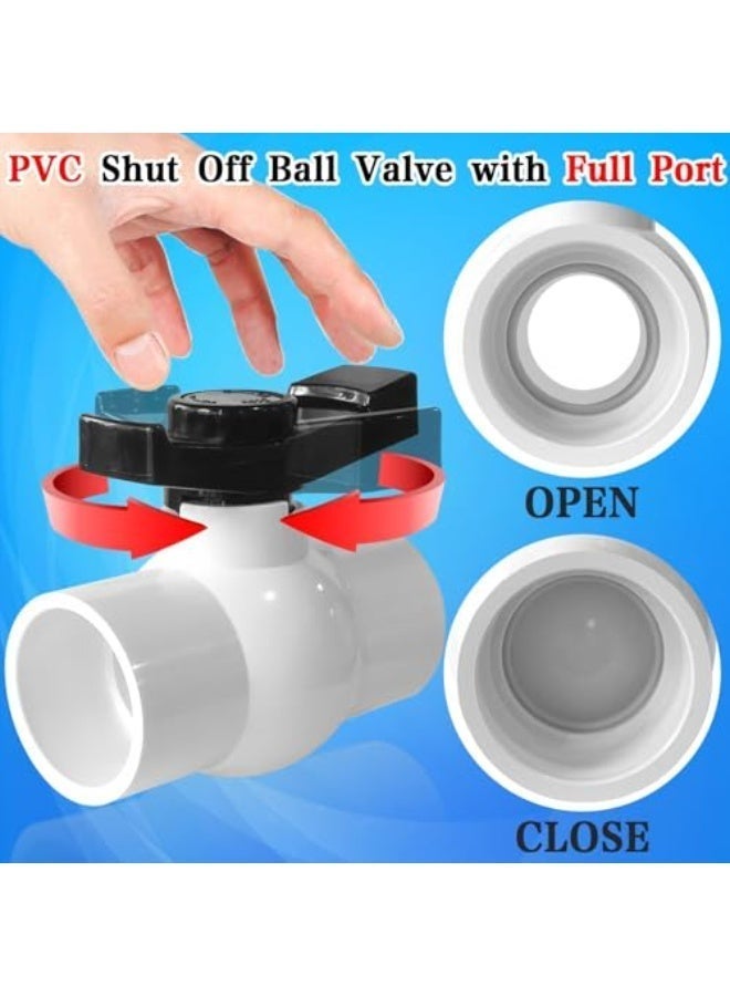 2 '' صمام الكرة PVC، 2pcs PVC إغلاق الصمامات، 2 بوصة صمامات PVC مع انزلاق X انزلاق كامل الميناء، 2 '' صمامات الكرة كاملة ميناء PVC مع '' T '' مقبض Nimble، باستخدام للتجارية، Syste الري - Image 5