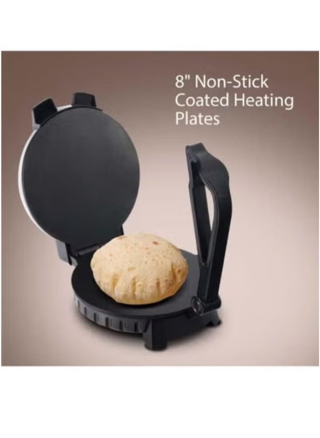 ELTRAZONE - 8-Inch Electric Chapati Maker 900W CK2430 – Non-Stick Roti Maker with Cool-Touch Handle & Dual Indicator Lights – Fast Heating, Compact & Easy to Clean Dough Press – Multi-Use Flatbread Maker for Home – Black/Silver – Space-Saving Design – Perfect for Chapati, Roti, Tortilla, Paratha - Image 1