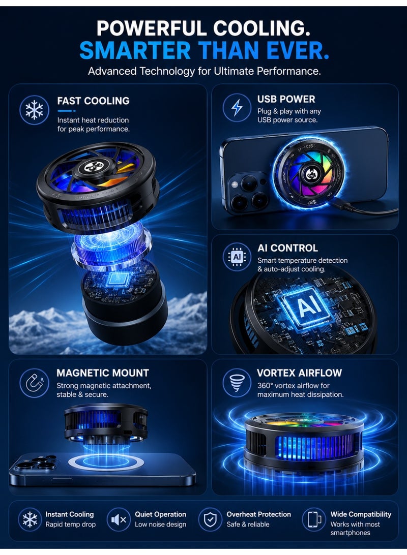 Meco Gaming Phone Cooler Magnetic Semiconductor Cooling Fan with RGB Light, Ultra Fast Ice Cooling Radiator for PUBG Mobile, iPhone & Android Smartphones, Low Noise Mobile Cooling Fan - Image 2
