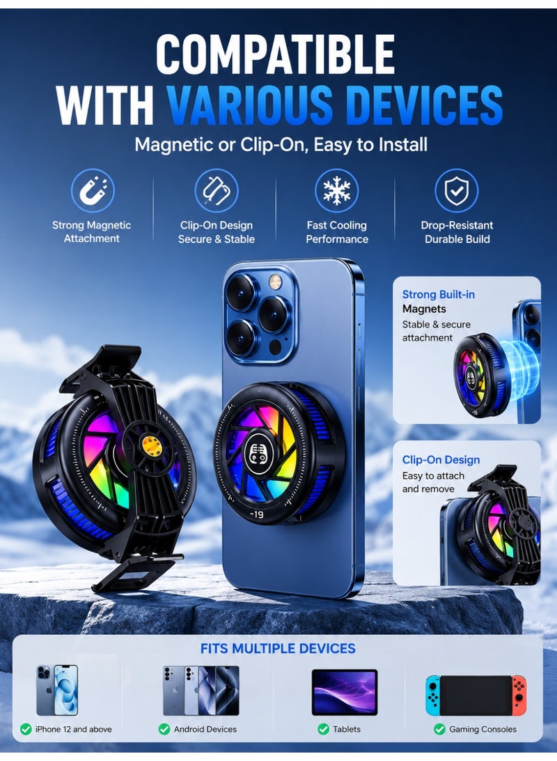 Meco Gaming Phone Cooler Magnetic Semiconductor Cooling Fan with RGB Light, Ultra Fast Ice Cooling Radiator for PUBG Mobile, iPhone & Android Smartphones, Low Noise Mobile Cooling Fan - Image 3