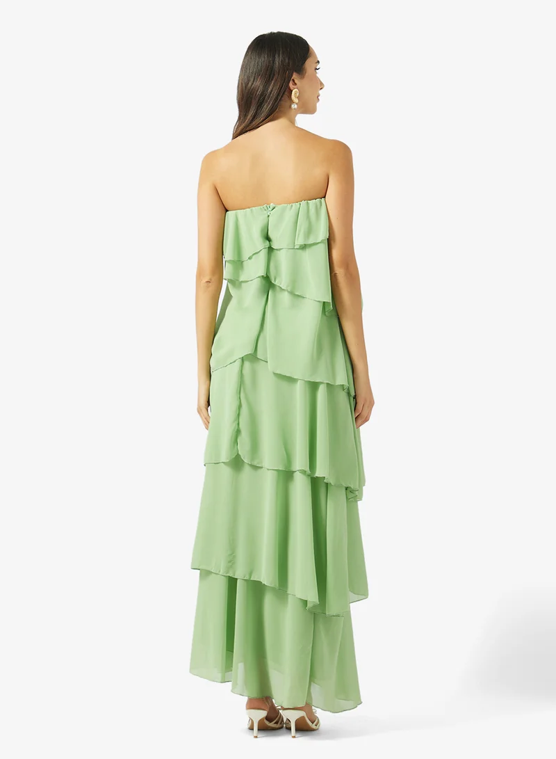 جينجر Bandeau Dress with Tiered Ruffles