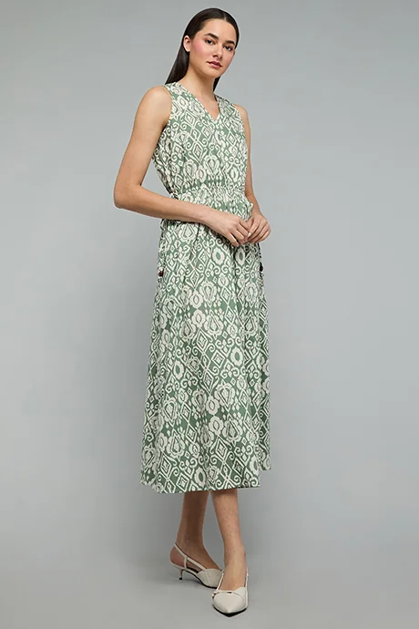 R&B Patterned Sleeveless Midi Dress