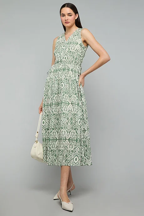 R&B Patterned Sleeveless Midi Dress