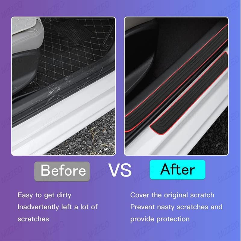 MIZZEO Door Sill Plate Protectors/Guards Sill Scuff Cover Panel Step Protector Ralli Art Pattern (Black & Red, Pack of 4) Compatible with Kia Carens - Image 5