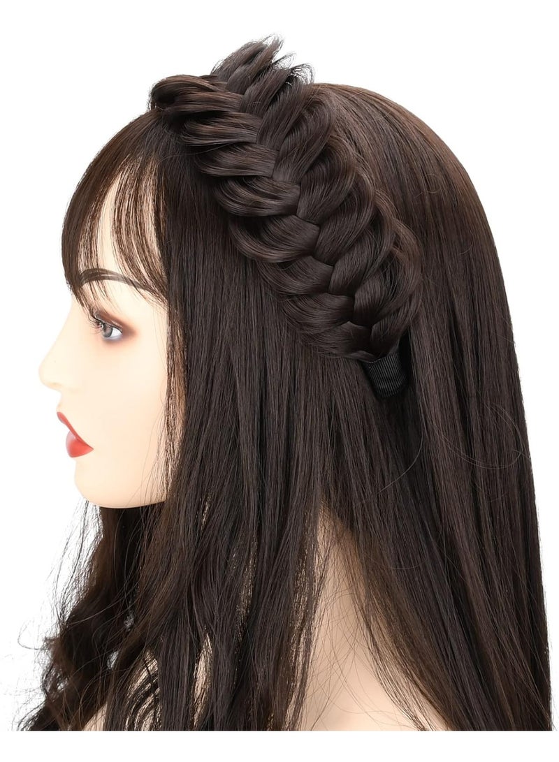Wide Messy Braided Headband With Teeth Synthetic Hair Plaited Headband High Elasticity Braids Fishtail Braided Hair Band Hairpiece for Girls Women (Sandy Blonde) - Image 5