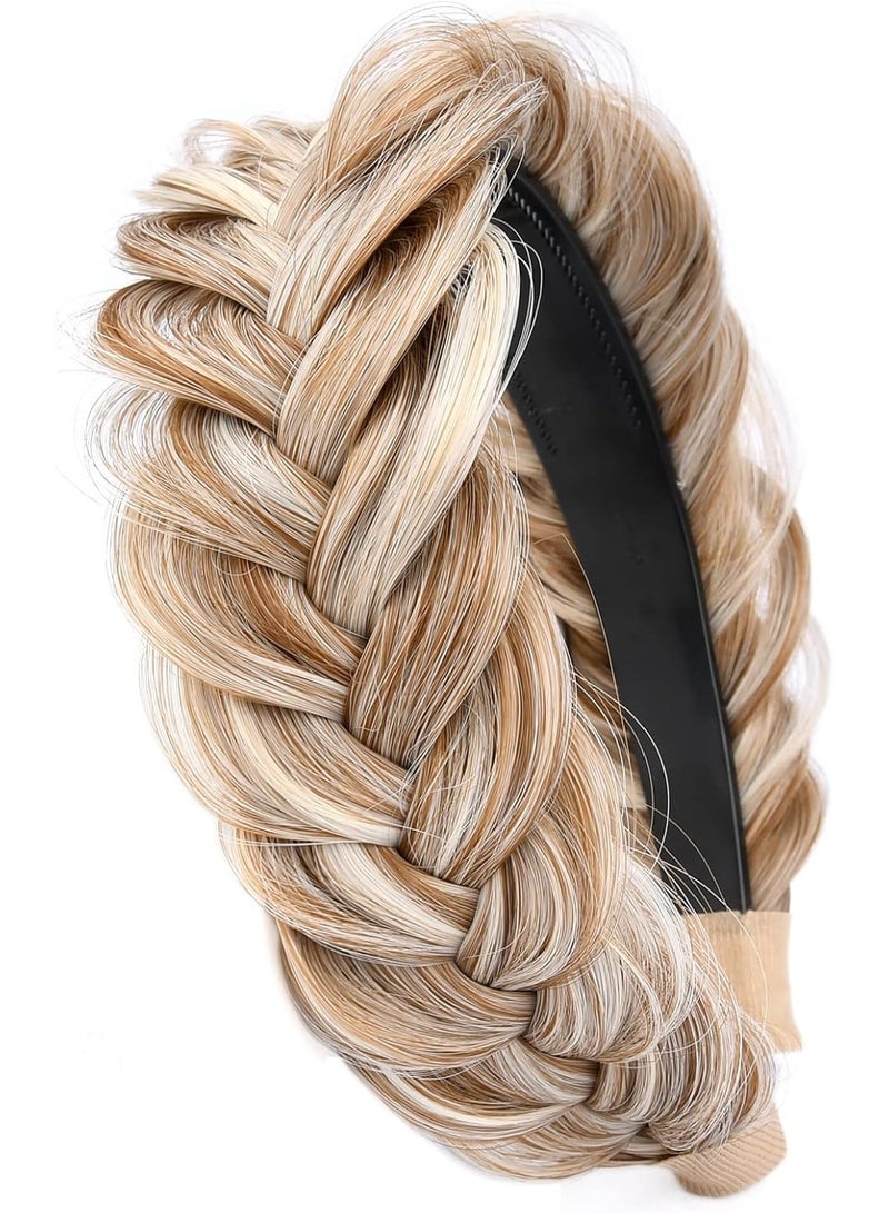 Wide Messy Braided Headband With Teeth Synthetic Hair Plaited Headband High Elasticity Braids Fishtail Braided Hair Band Hairpiece for Girls Women (Sandy Blonde) - Image 4