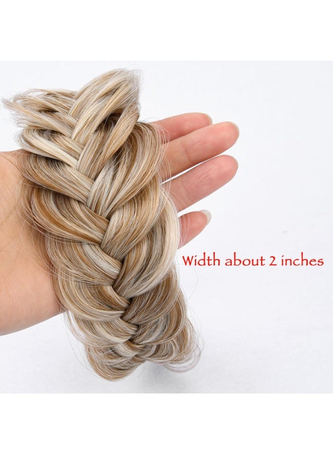 Wide Messy Braided Headband With Teeth Synthetic Hair Plaited Headband High Elasticity Braids Fishtail Braided Hair Band Hairpiece for Girls Women (Sandy Blonde) - Image 2