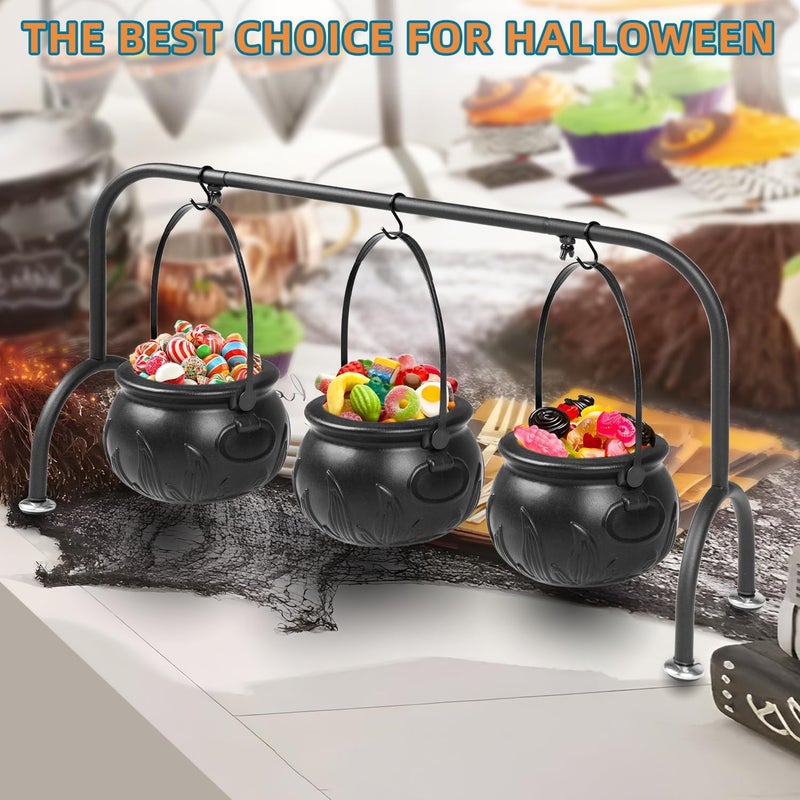 Kendane Halloween Decorations Indoor,Set of 3 Witches Cauldron Candy Serving Bowls on Rack,Halloween Party Decorations,Black Plastic Candy Cauldron for Table Decor. - Image 5