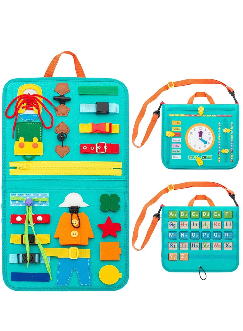 Busy Board, 27 in 1 DIY Portable Felt Dressing Button Learning Board Early Educational Sensory Brain Toys for 1 2 3 4 Years Old Boys Girls Preschoolers(Green)  - Image 1