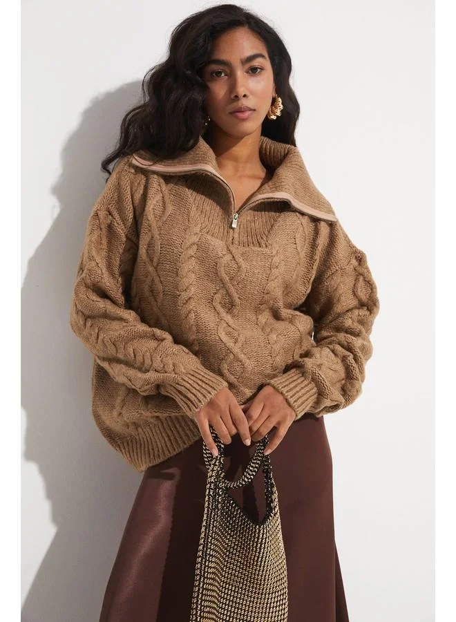 جون June Exclusive Wool Blend Knitted Sweater Mink