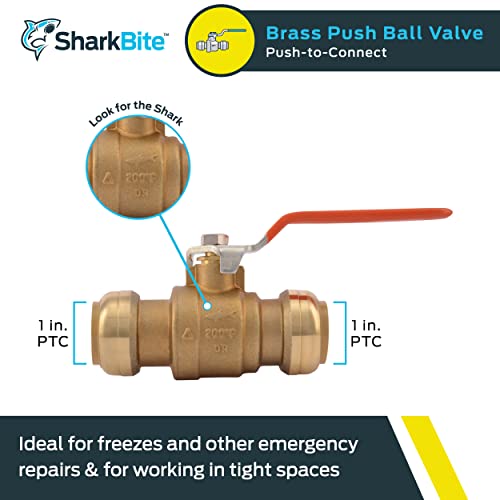 SharkBite 1 Inch Ball Valve, Push to Connect Brass Plumbing Fitting, Water Shut Off, PEX Pipe, Copper, CPVC, PE-RT, HDPE, 22223-0000LFA - Image 2