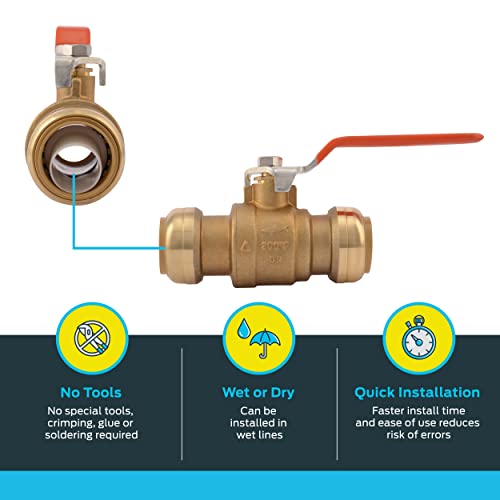 SharkBite 1 Inch Ball Valve, Push to Connect Brass Plumbing Fitting, Water Shut Off, PEX Pipe, Copper, CPVC, PE-RT, HDPE, 22223-0000LFA - Image 3