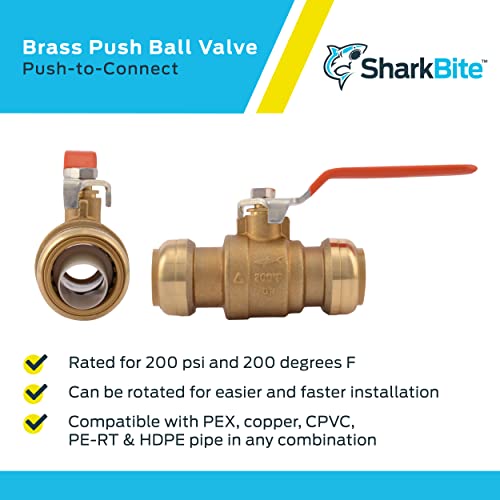 SharkBite 1 Inch Ball Valve, Push to Connect Brass Plumbing Fitting, Water Shut Off, PEX Pipe, Copper, CPVC, PE-RT, HDPE, 22223-0000LFA - Image 4