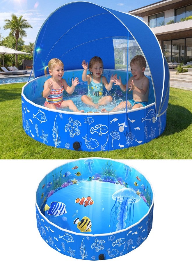 FizZeal Kiddie Pool with Canopy, 51in Foldable Toddler Pool,Pop Up Baby Pool with Shade,UPF 50+UV Portable Swimming Pool for Kids,Collapsible Baby Pool for Beach, Outdoor Toddler Pool for Backyard - Image 1