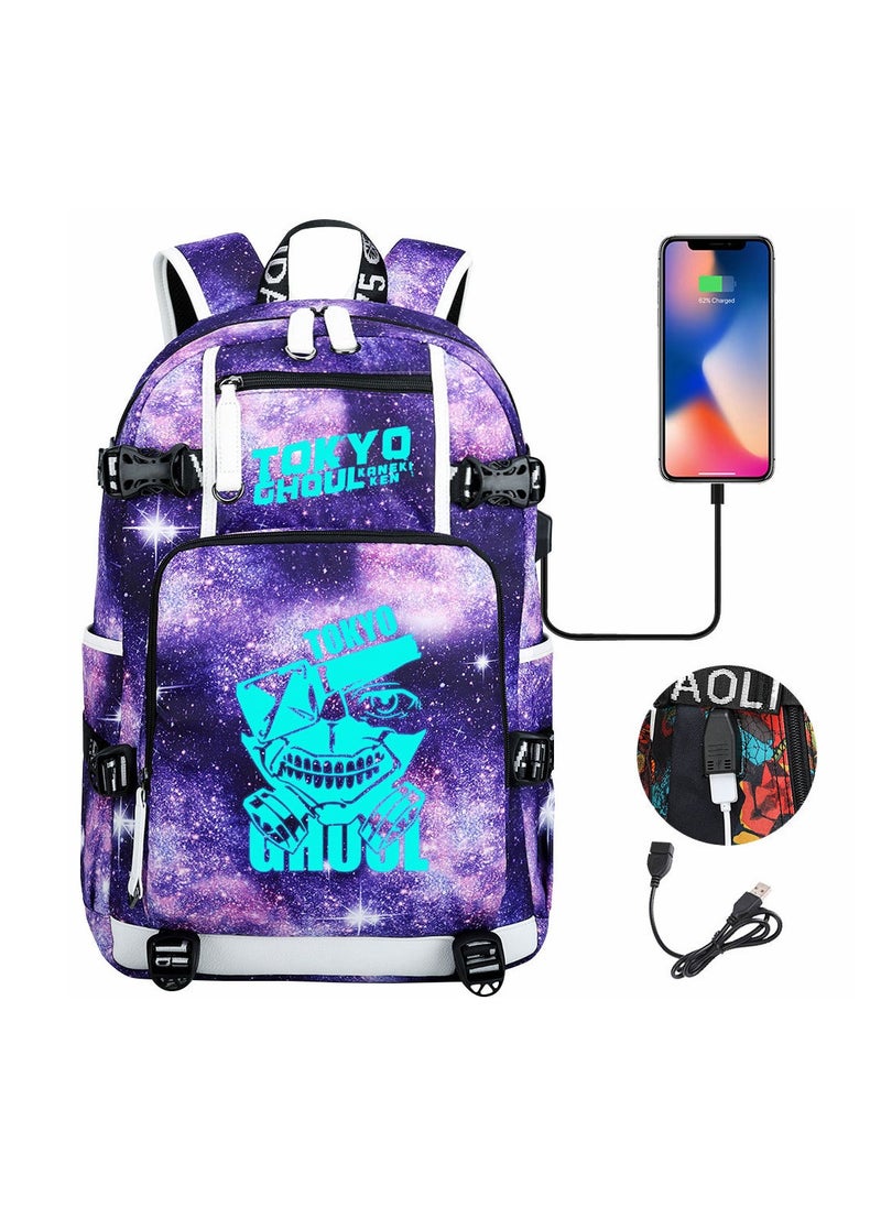 طوكيو - حقيبة ظهر للسفر الترفيهية للشباب مزودة بمنفذ USB مطبوعة من Nightglow - Image 1