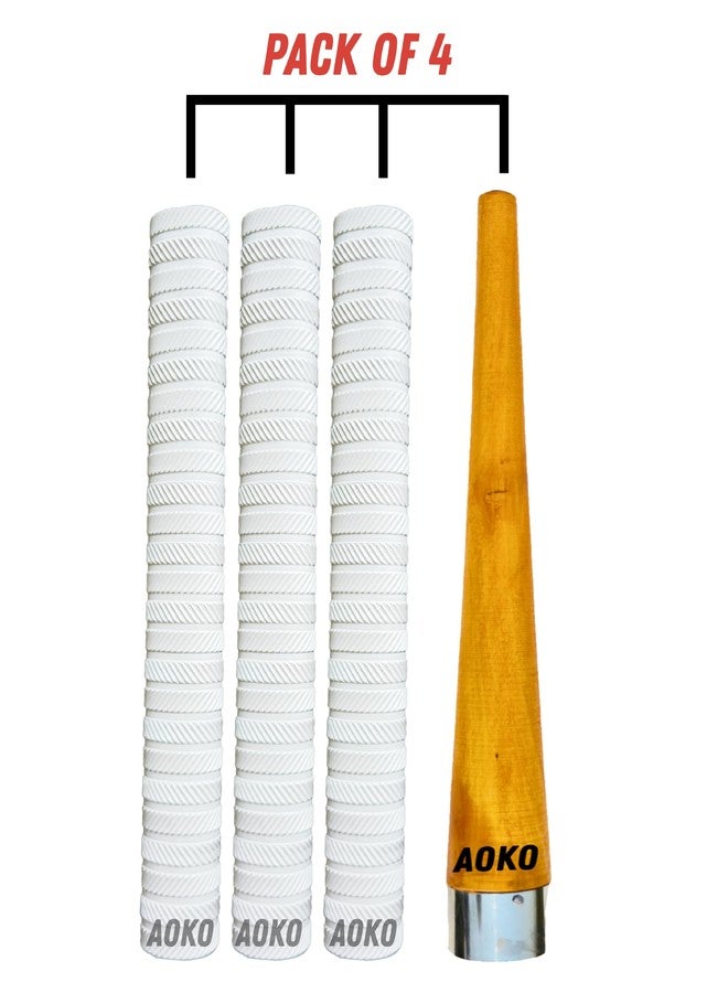 AOKO Plain White Soft Comfortable 3 Rubber Grips for Better Shock Absorption 1 Grip Cone for Cricket Bat Handle Accessories ( Pack of 4 ) - Image 2