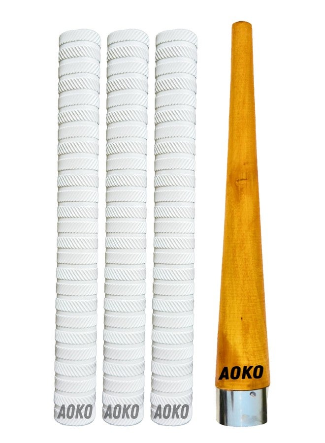 AOKO Plain White Soft Comfortable 3 Rubber Grips for Better Shock Absorption 1 Grip Cone for Cricket Bat Handle Accessories ( Pack of 4 ) - Image 1