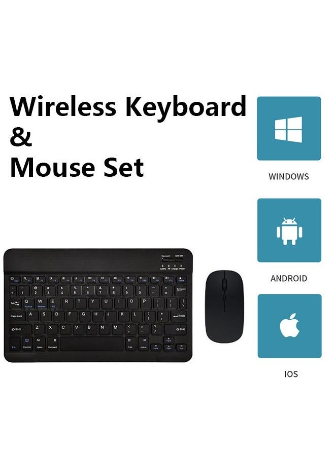 Generic - Rechargeable Bluetooth Keyboard and Mouse Combo Ultra-Slim Portable Compact Wireless Mouse Keyboard Set for Android Windows Tablet Cell Phone iPhone iPad Pro Air Mini, iPad OS/iOS 13 and above (Black) - Image 1