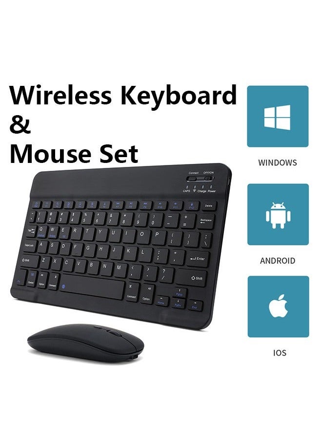 Generic - Rechargeable Bluetooth Keyboard and Mouse Combo Ultra-Slim Portable Compact Wireless Mouse Keyboard Set for Android Windows Tablet Cell Phone iPhone iPad Pro Air Mini, iPad OS/iOS 13 and above (Black) - Image 1