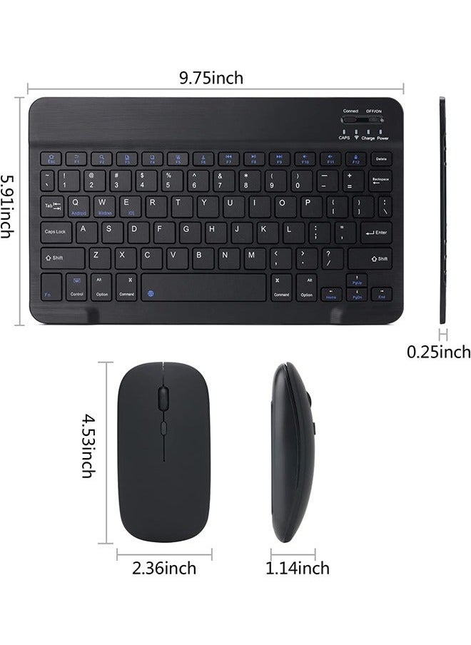Generic - Rechargeable Bluetooth Keyboard and Mouse Combo Ultra-Slim Portable Compact Wireless Mouse Keyboard Set for Android Windows Tablet Cell Phone iPhone iPad Pro Air Mini, iPad OS/iOS 13 and above (Black) - Image 1