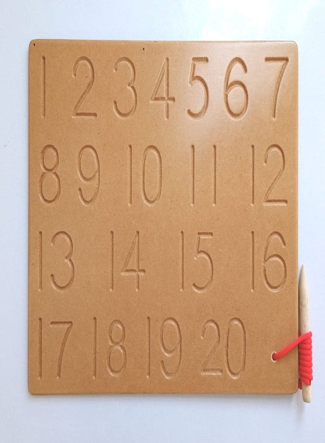 New Pinch 1 to 20 Number Wooden Tracing Board with Dummy Pencil (Brown) Best Birthday Return Gift for Kids - Image 1