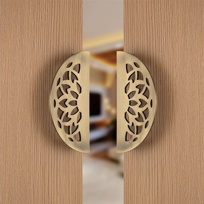 Compass Stainless Steel 6-inch Round Shape Door Handle for Main Door and Pull-Push Handle of Home/Hotel/Office Door Hardware for Single and Double Door, Lotus - Pack of 1 Set (Brass Antique) - Image 2
