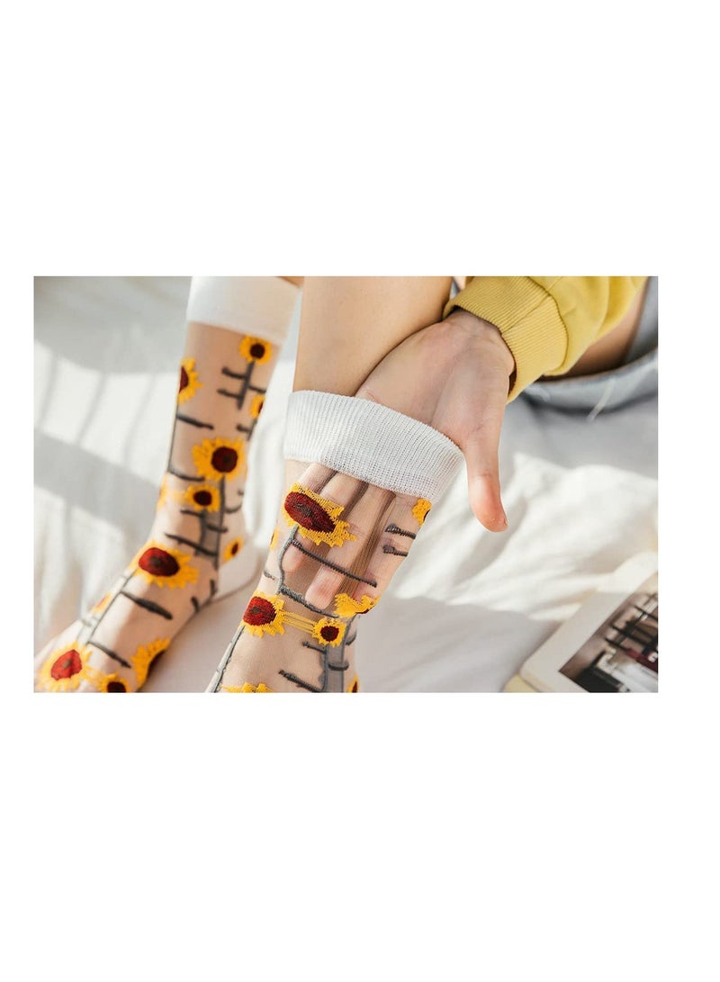 Zikra Womens Sheer Socks Summer Transparent Thin Mesh Lace Elastic Jacquard Crystal Glass Socks - Image 5