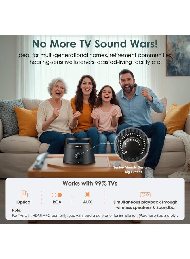 SIMOLIO 621D Plus Wireless Speakers for TV for Seniors - Bluetooth TV Speakers for Hard of Hearing, Elderly, 3 EQ Modes, Dialog Enhancer, Portable Speaker for TVs, 164ft Range, Bluetooth Connectivity - Image 4