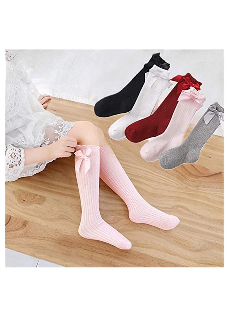 SYOSI Baby Stockings 5 Pairs Knee Tall Socks Newborn Baby Toddler Girl Tube Frill Uniform Stockings - Image 2
