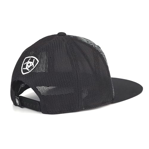 Ariat Men’s Aztec Print Flat Bill Cap with Mesh Snapback, Black and Grey - Image 4