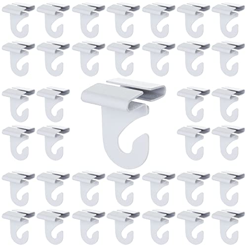 HNBun 50 Pieces Metal Drop Ceiling Hooks, Right and Left White Ceiling Hooks T-Bar Track Clip for Hanging Plants & Decorations, 20lbs Capacity Suspended Ceiling Hanger for Classrooms Offices - Image 1