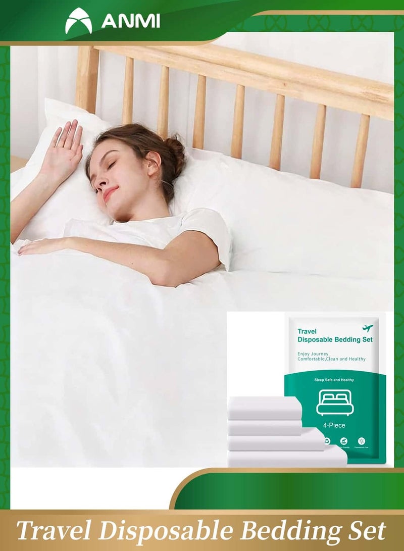 Anmi Travel Disposable Bed Sheet Set,4Pcs Portable Disposable Sheet and Disposable Pillowcase Set, Suitable for Travel Hotel Business Travel - Image 1