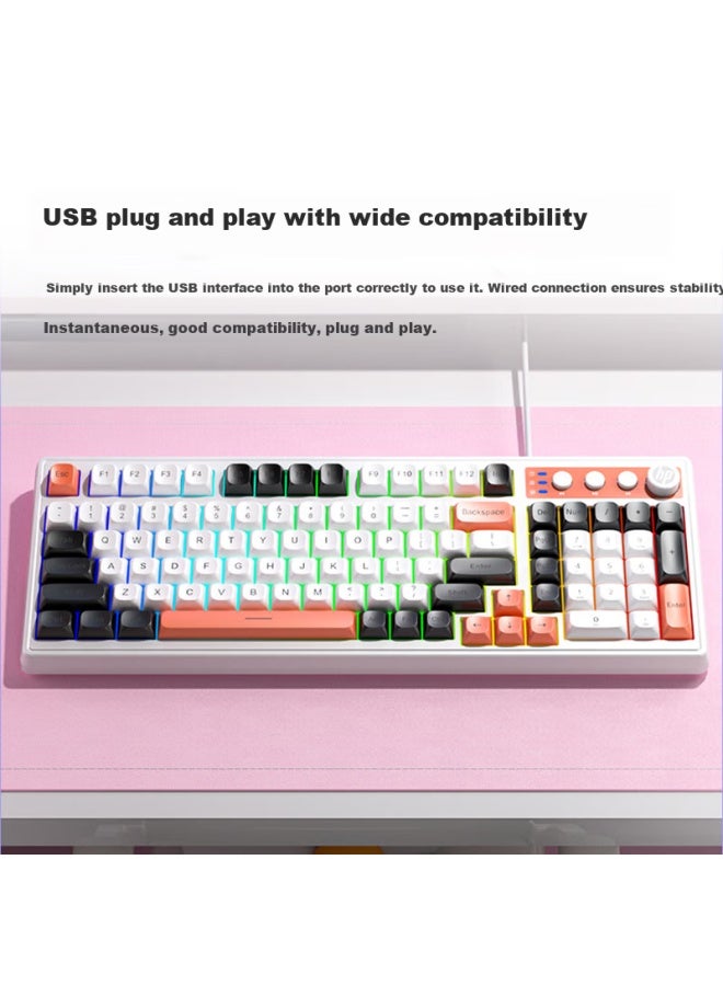 Hp K110 Mechanical Feel Keyboard, Black Gray Green Tri-color, 98-key Layout, Wired Usb Gaming Laptop, 26-key Anti-ghosting - Image 3