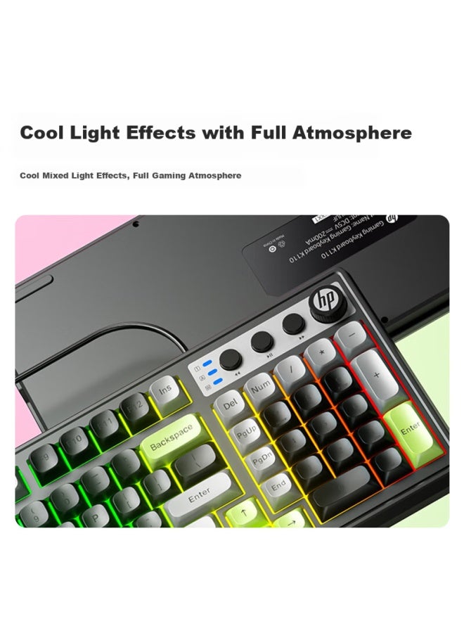 Hp K110 Mechanical Feel Keyboard, Black Gray Green Tri-color, 98-key Layout, Wired Usb Gaming Laptop, 26-key Anti-ghosting - Image 2