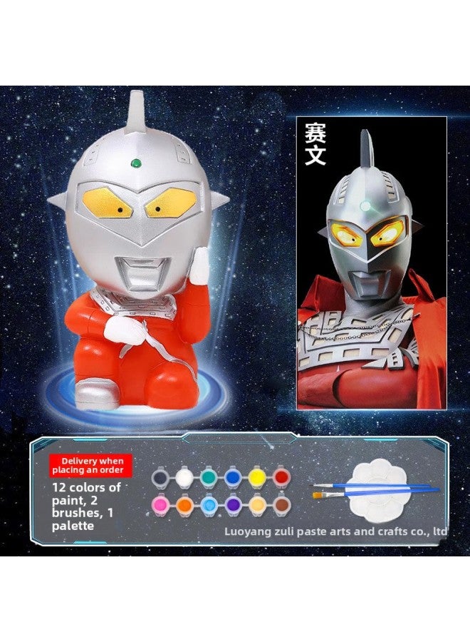 Jiji Cat Plaster Doll Coloring Diy Piggy Bank Little Red Book Net Red Sanliou Large White Embryo One-piece Delivery-Color:Internet Celebrity Style [real Plaster] Saiwen Ultraman-free Coloring Suit - Image 1