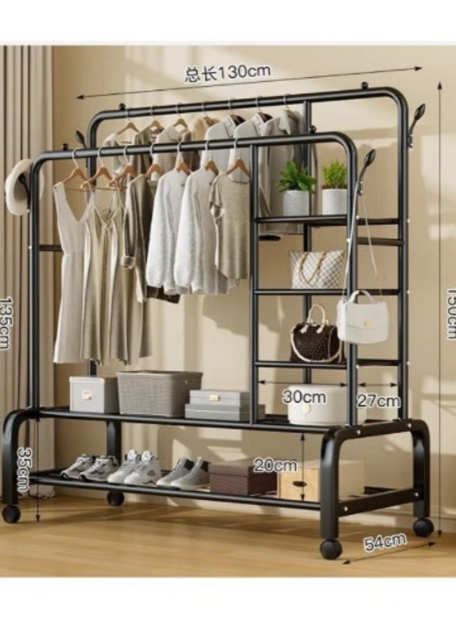 Shuer Metal Hanger Organizer And Black Hanger On Wheels 130x54x150 cm With Side Shelves - Image 2