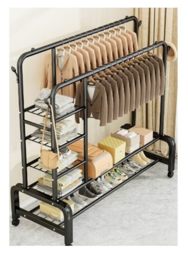 Shuer Metal Hanger Organizer And Black Hanger On Wheels 130x54x150 cm With Side Shelves - Image 5