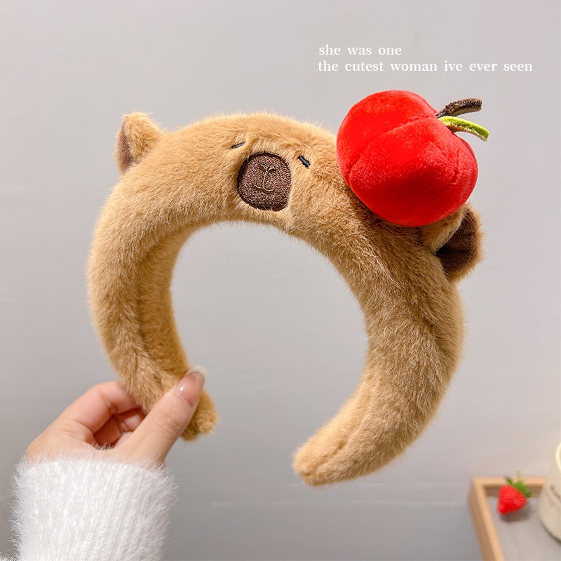 Generic Plush Capybara Hairband for Women Apple bear headband