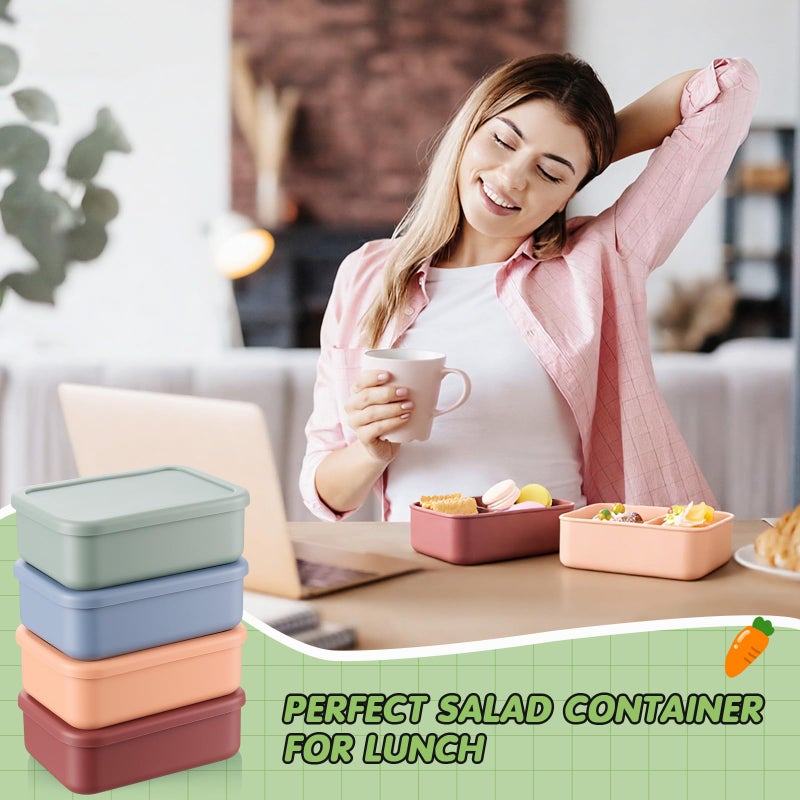 Layhit 4 Pcs Silicone Bento Box Reusable Silicone Bento Lunch Container for Adults Microwave Dishwasher Freezer Safe (2 Compartments,Dark Colors) - Image 5