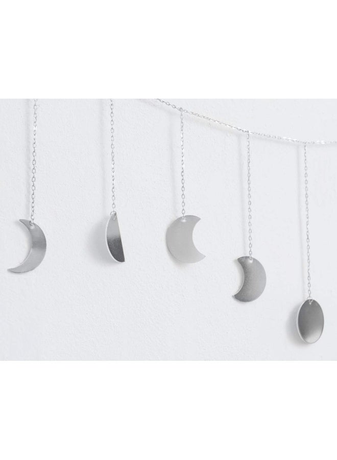 Mkono Mkono Moon Phase Wall Hanging Boho Aesthetic Room Decor Metal Moons Garland Hanging Art Bohemian Home Decoration for Girls Room Nursery Bedroom Livingroom Dorm, Ideal Gift, Silver, 55"  - Image 4