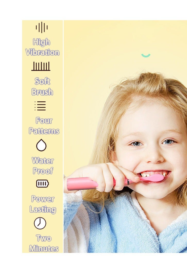 Sharpdo Kids Rechargeable Electric Toothbrush With Timer, 6 Brush Heads, Rabbit, Pink - Image 4