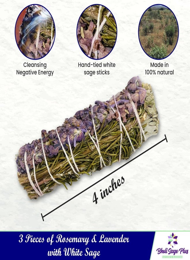 BHOLI SAGE PLUS Sage Smudge Kit for Cleansing Negative Energy, Home and Creating The Energy of Happiness Rosemary & Lavender Sage Smudge Sticks with White Sage Pack of 3 - Image 3