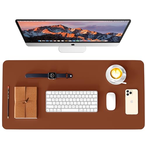 WAYBER Leather Desk Pad Protector, Waterproof Mouse Pad, PU Desk Mat, Office Desk Cover, Desk Writing Mat for Office/Home/Work/Cubicle (Brown/Gray) 31.5x15.7in - Image 1