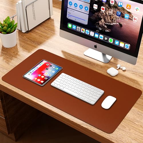 WAYBER Leather Desk Pad Protector, Waterproof Mouse Pad, PU Desk Mat, Office Desk Cover, Desk Writing Mat for Office/Home/Work/Cubicle (Brown/Gray) 31.5x15.7in - Image 5