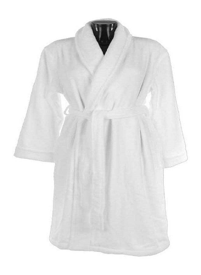 RISHAHOME 100% Cotton Terry Bathrobe For Both Men And Women, Extremely Absorbent, 450 GSM With Wide Collar And Pockets White  - Image 1