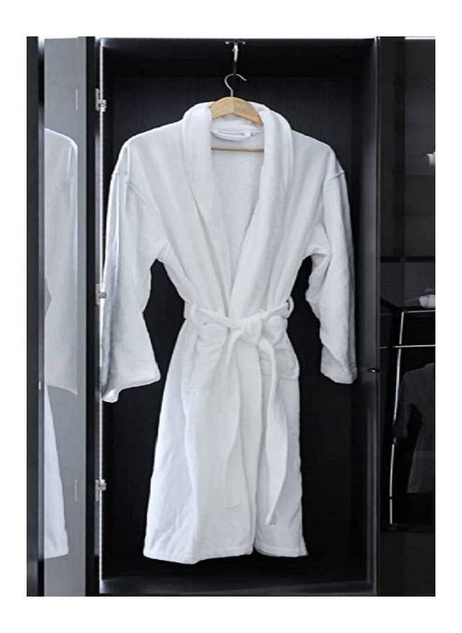 RISHAHOME 100% Cotton Terry Bathrobe For Both Men And Women, Extremely Absorbent, 450 GSM With Wide Collar And Pockets White  - Image 2